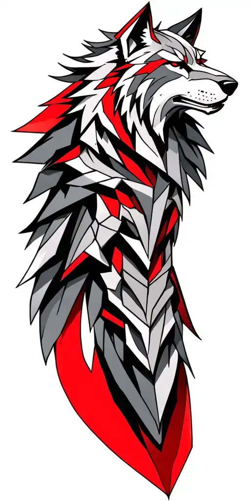 Wolf Armor With Red And Metal Colors