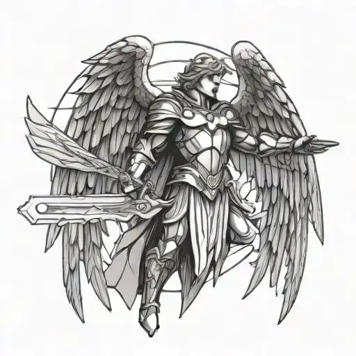 Archangel Michael With A Sword And Wings Making A Cool Pose