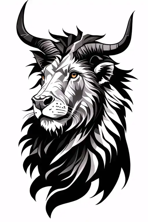 Taurus Head On One Left Side And Lion Head On The Right Side
