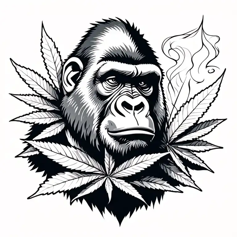 Gorilla Smoking Weed Leaf