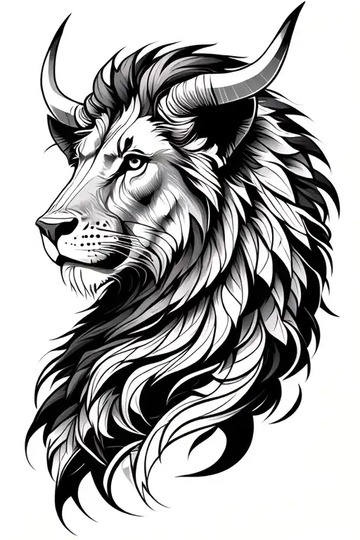 Taurus Head On One Side And Lion On The Other Side
