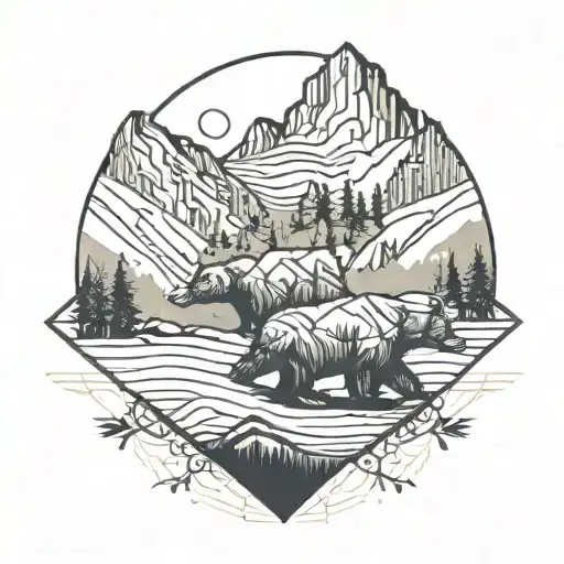 Bears On Mountain In Distance
