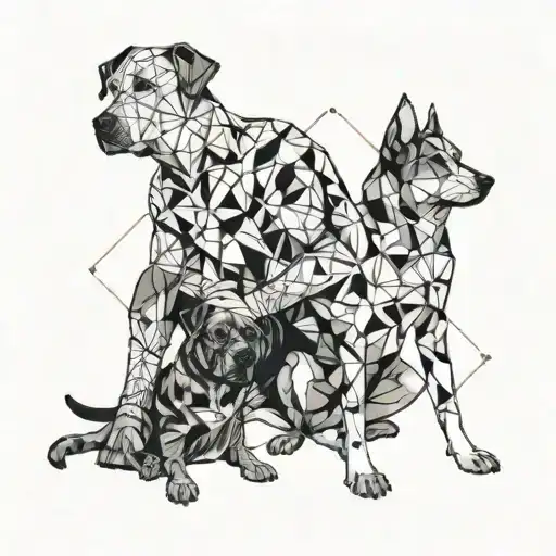 A Dad With His Daughter And His Dog With Geometry