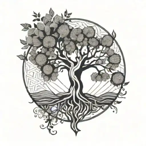 Tree Of Life In Circular Patern Tattoo