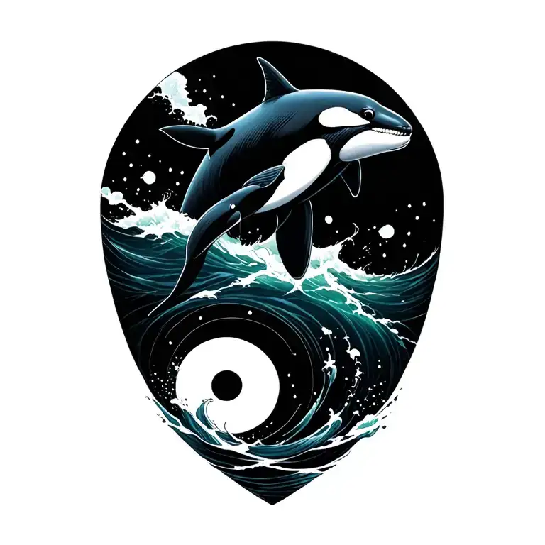 Ying Yang With Killer Whale And Great White