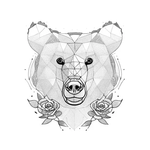 Bear Half Face Covered In Roses