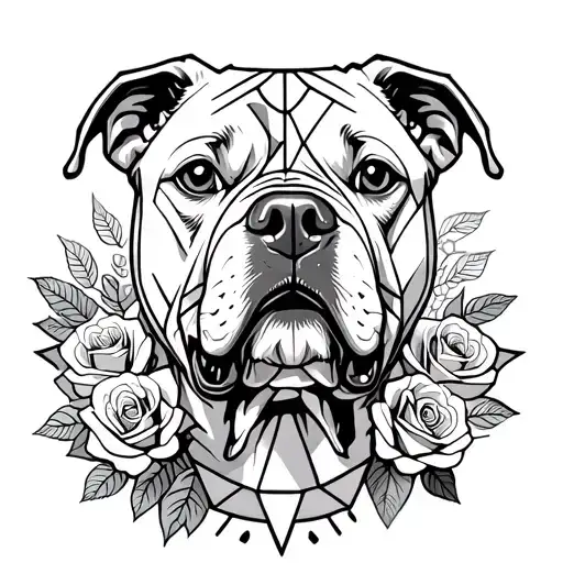 Pitbull White Dog Face Surrounded By Roses