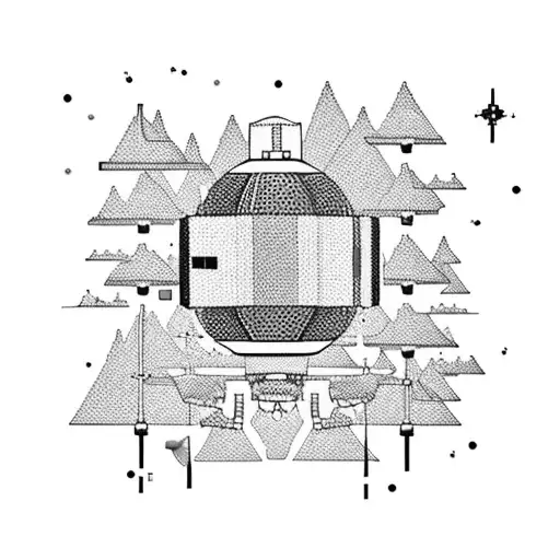 A Spacecraft Made Out Of Lego Bricks Flying Through A Forest Filled With Musical Notes