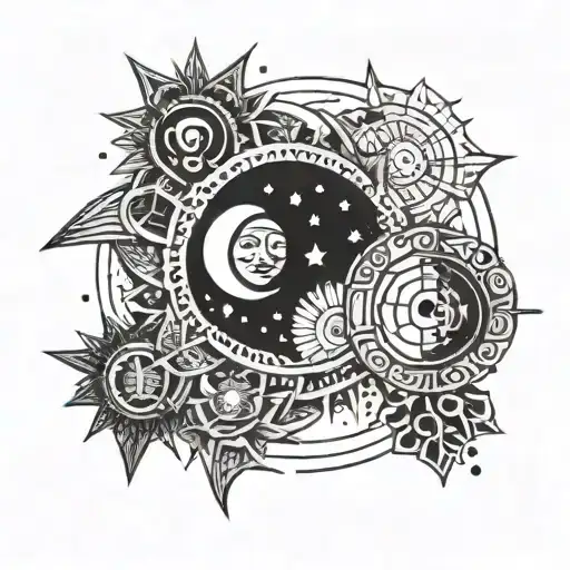 Small Moon And Sun Tattoo