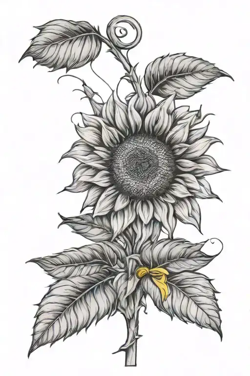 Sunflower With The Stem That Says Always Tired In Cursive With A Yellow Cancer Ribbon