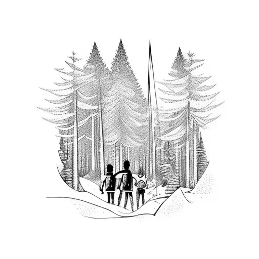 A Group Of Friends Hiking Through A Forest With A Banner That Says 'Retsentets'