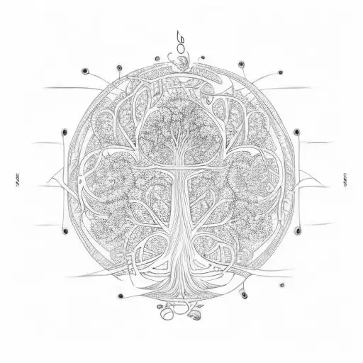 A Stylized Tree Of Life Intertwined With Musical Notes And Symbols