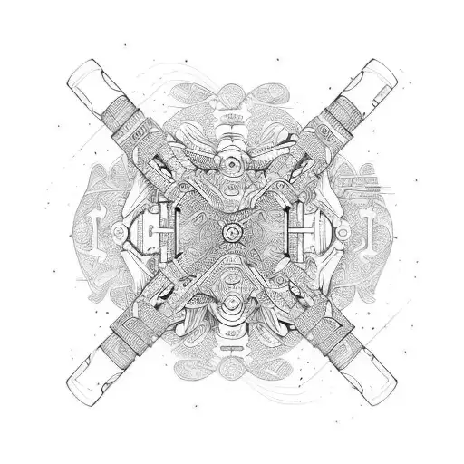 An Intricate Design Of An Entrepreneur's Tools With Airsoft Gun Motifs