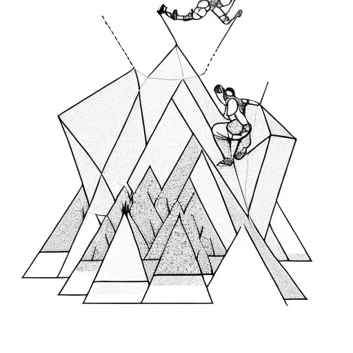 A Rock Climber Reaching The Top Of A Mountain Peak Formed By Geometric Lines