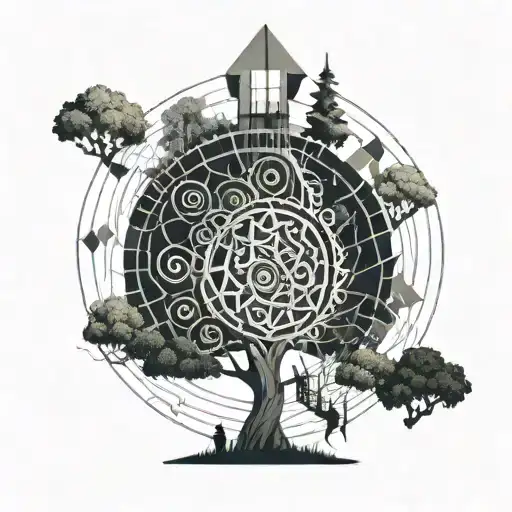 Tree With A Spiral Staircase And Light On Top