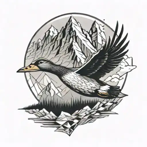 Duck Flying With Mountain Backdrop Full Sleeve