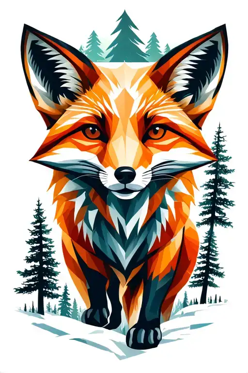 Running Fox And Northern Forest Scene Featuring