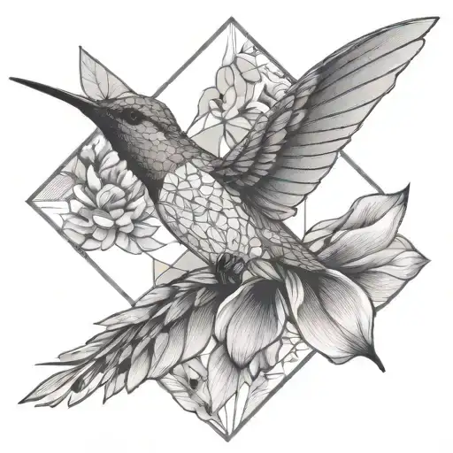 Hummingbird Flying With Lotus Flower