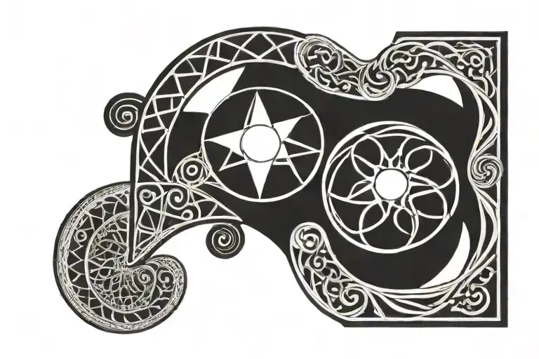 Double Helix Intertwined With The Sun And Moon