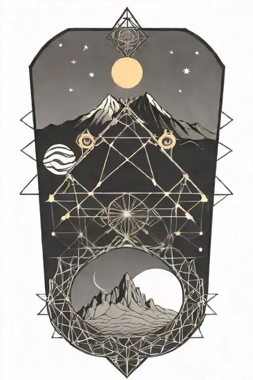 Double Helix Intertwined With The Sun And Moon And Mountains