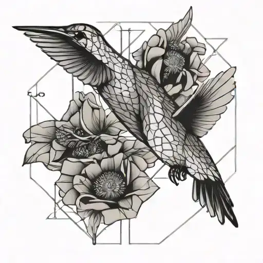 Hummingbird Hovering Over Poppy Flowers Intertwined