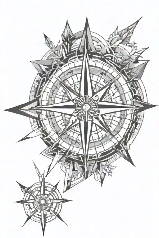 Compass Rose With Geometric Arrow The Lenght Of The Compass