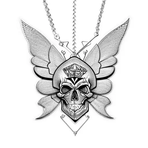 Skull Butterflywings Razorbladnecklace