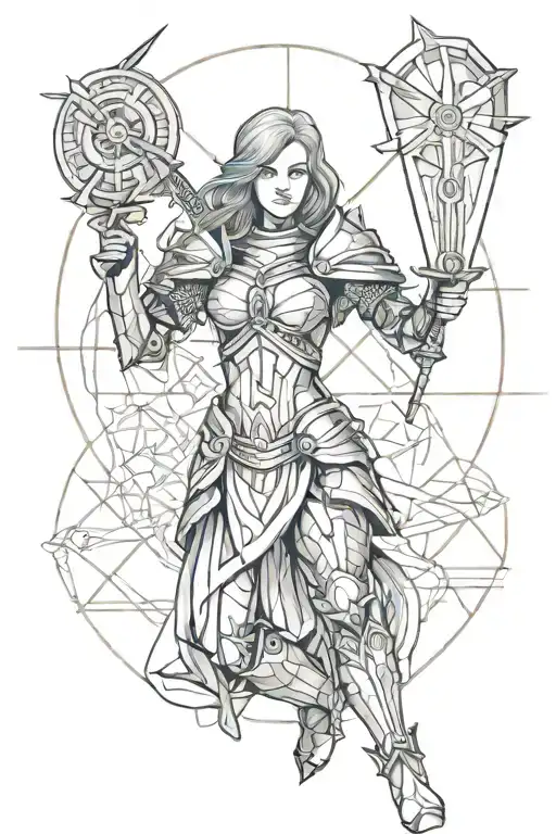 Women Aquarius In Armor Holding A Sword