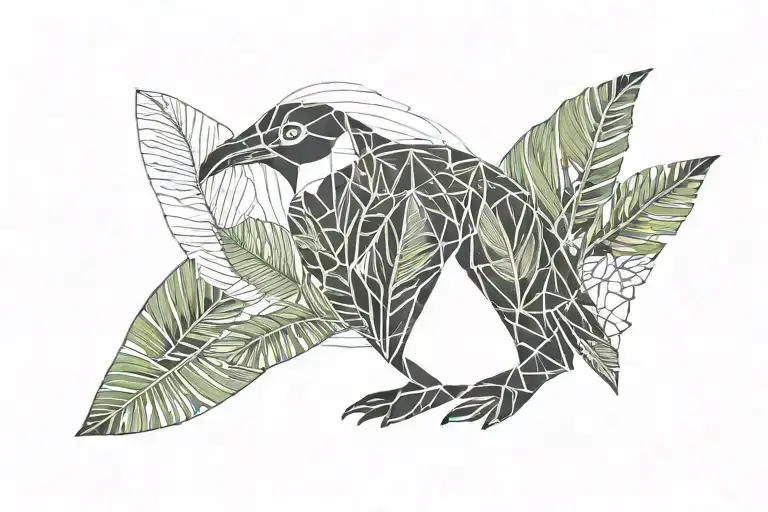 Penguin With Banana Leaves Growing