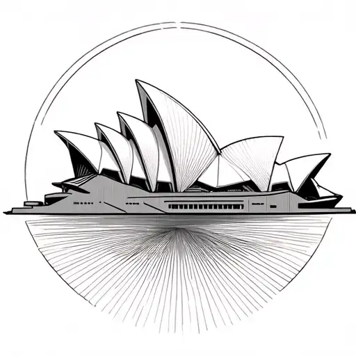 Sydney Opera House Within A Star Shape Line Drawing