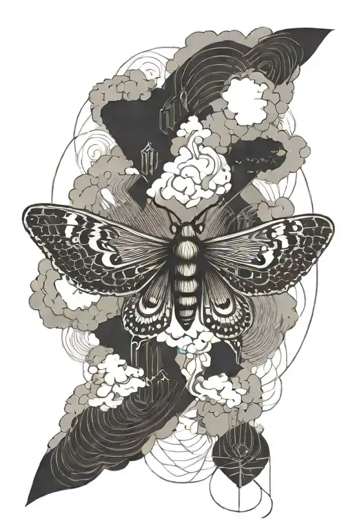 A Moth Flying Above A Cloud From Which A Heart Hangs