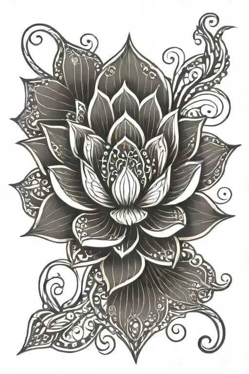 Mehndi Lotus Flower With Tendrils