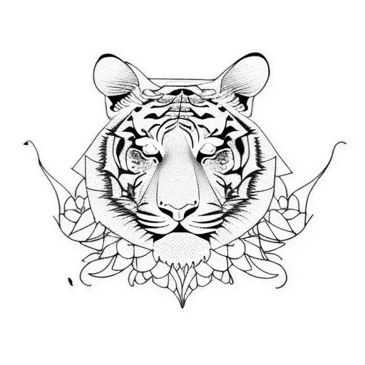 Tiger And Dragon With Flowers Unique