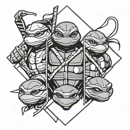 Ninja Turtles Black And White Tattoo Design
