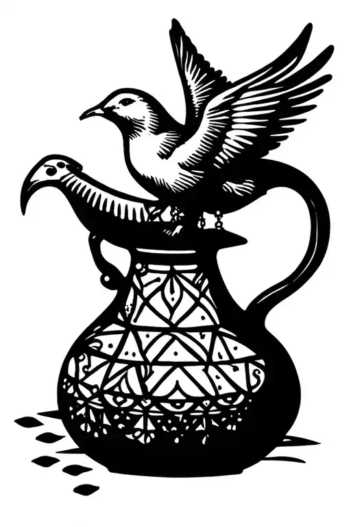 Rosary And Dove Carrying Water Vase