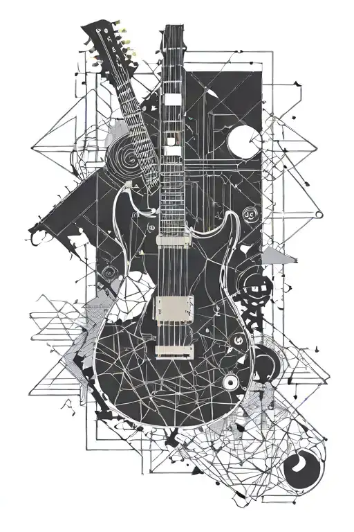 Electric Guitar With Mathematics Symbols And A Basketball Ball