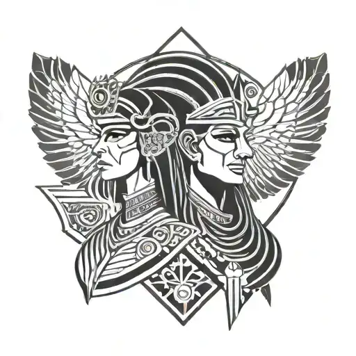 Female Greek Goddess Nox And Male Egypt God Horus