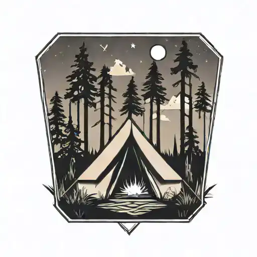 Camping Scene With Tent And Trees