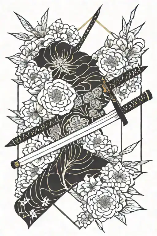 Japanese Flowers And Katana