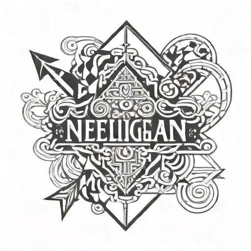 The Word 'Nelligan' In A Fancy Font In White With A Geometric Black And White Background