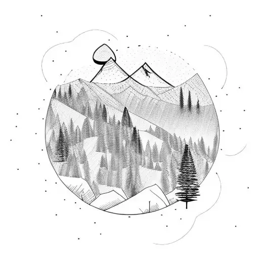 Mountain And A Forrest With Pine Trees