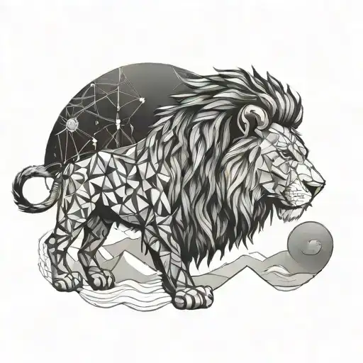 Lion Night Landscape With Moon