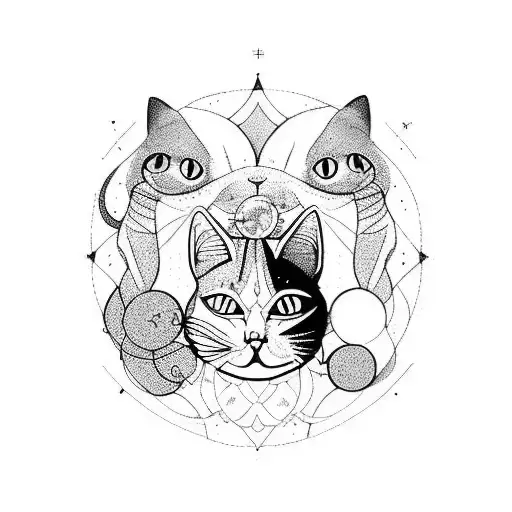 Cat From The Side Surrounded With Symbols Of Pisces
