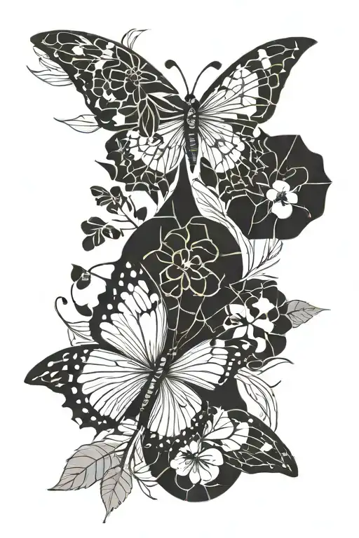 Swallow And Butterfly And Olive Branch And 4 Leaf Clover