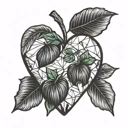 Black Apple In The Shape Of A Heart With Three Leaves