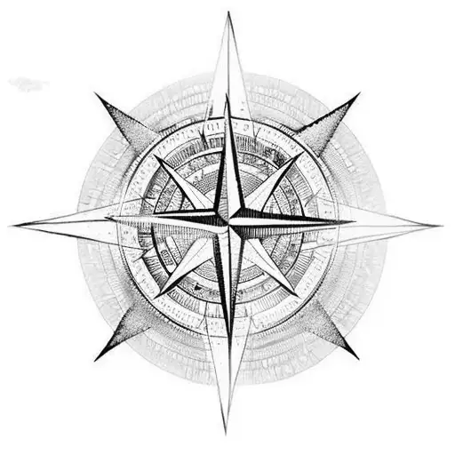 A Compass With A D20 In The Middle And Signs Of Adventure