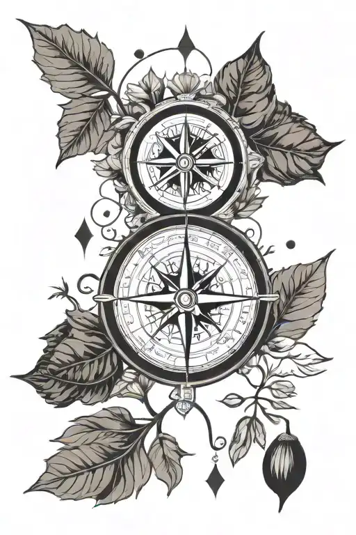 Compass And Eggplant Branches And Leaves