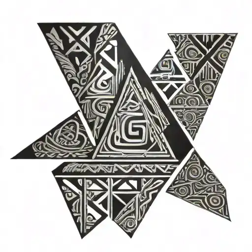 Maori Tattoo Design Based On Triangles With Black Textures On The Shoulder For A Man