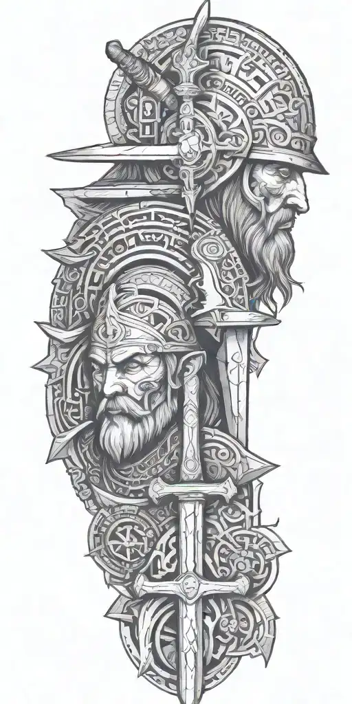 A Warrior And Wizard And Blacksmith Faces With Sword Hammer Book Features