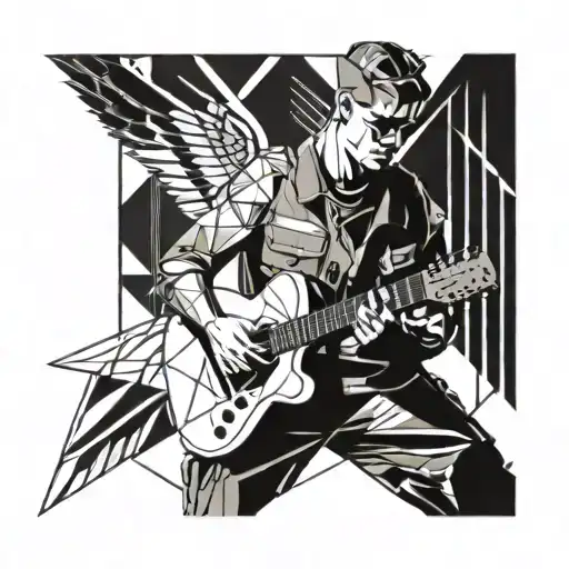 A Powerful Army Soldier Playing A Guitar With Wings